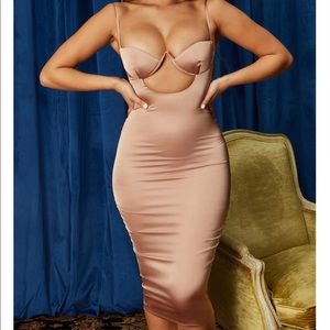 Satin cut out Midi Dress in Rose Gold